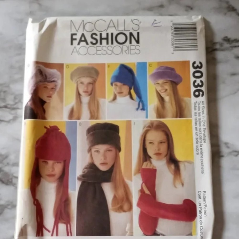 SEWING PATTERN - #3036 McCall's Winter Headwear Hats Scarves Wrap